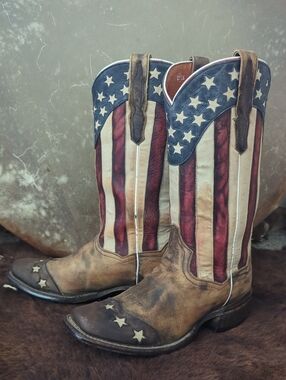 DAN POST DP4137 distressed "Liberty" American Flag cowboy boots square toe sz 8D